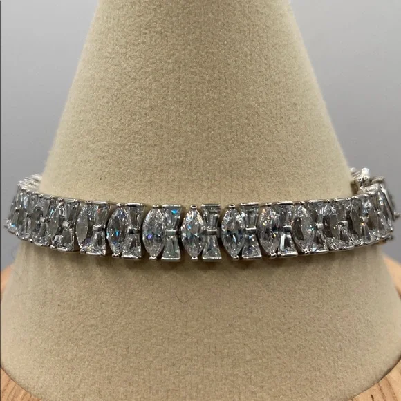 Victoria Wieck Sterling Silver 925 Simulated Diamond Marquise Baguette Bracelet - Picture 3 of 10
